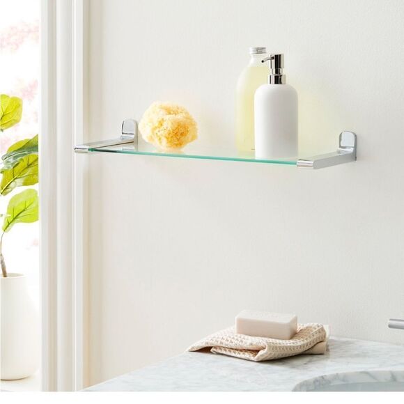 West Elm Mid Century Contour Glass Wall Shelf with Chrome Brackets - Picture 2 of 2